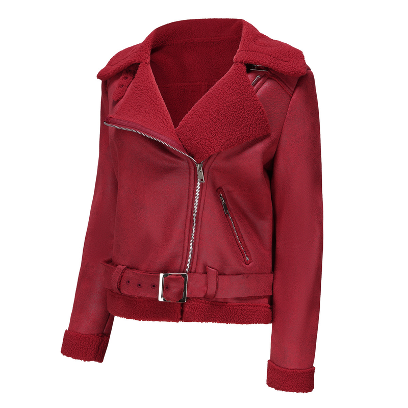 Damenbekleidung Herbst und Winter Pelz Integrierte warme Wildlederjacke Ledermantel Gürtel Reversmantel_voghion.com