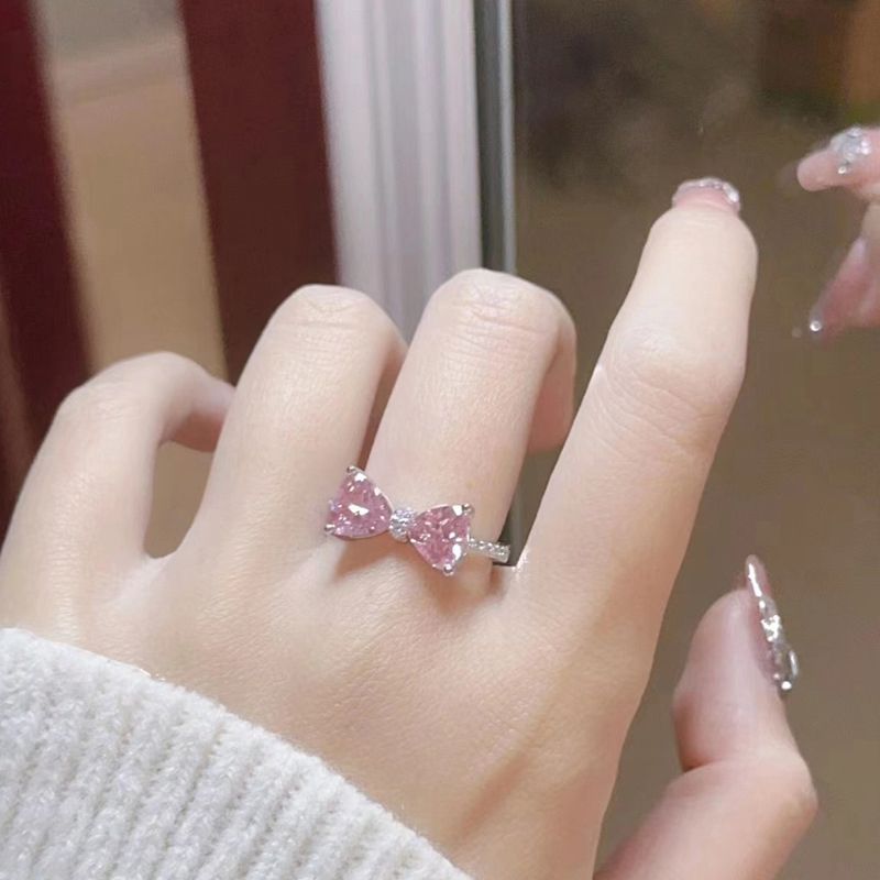Fashion Crystal Bow Rings For Women Girls Romantic Zircon Bowknot Opening Adjustable Finger Ring Fashion Jewelry Gifts_voghion.com