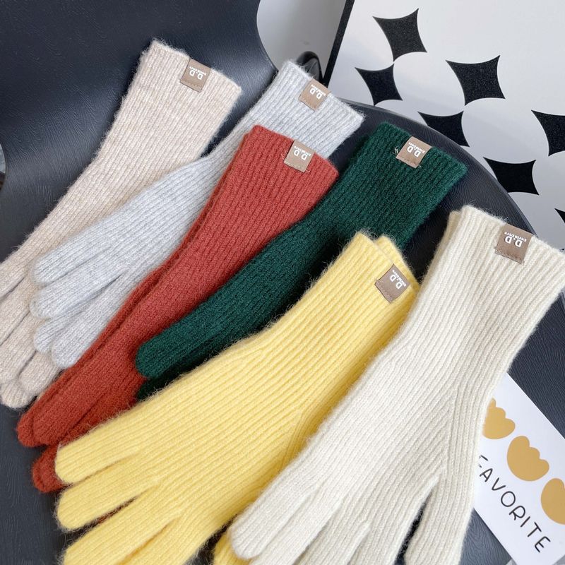 Μονόχρωμο πλεκτό χειμωνιάτικο γυναικείο ζεστό και αντιολισθητικό glo με οθόνη αφής, κορεάτικη έκδοση με χοντρό μαλλί για χώρισμα δακτύλων_voghion.com
