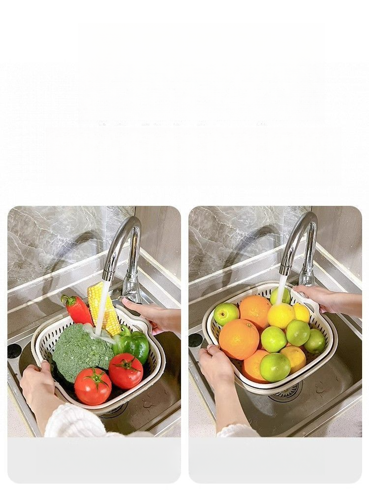 Cesta multiuso: lava-louças de cozinha de camada dupla, ralo doméstico, plástico espesso para vegetais e sala de estar_voghion.com