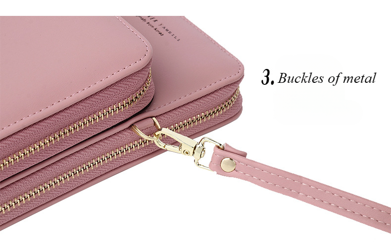 Korean version fashion multi-card vertical mobile phone bag mobile phone storage pu mobile phone bag female crossbody zipper double layer female_voghion.com