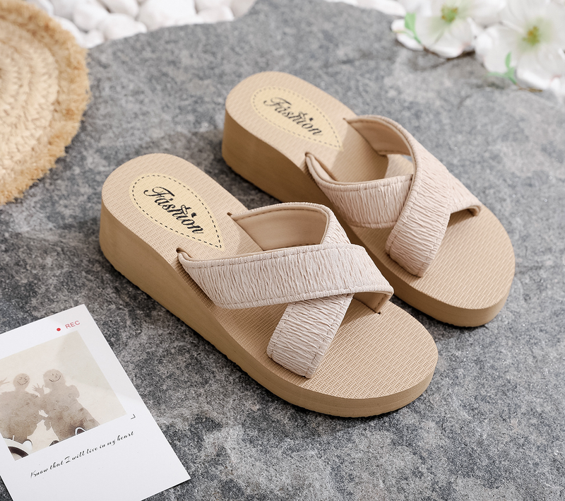 Ethnischen stil neue feste farbe dicken sohlen casual kreuz mode bonbonfarbenen frauen hausschuhe_voghion.com