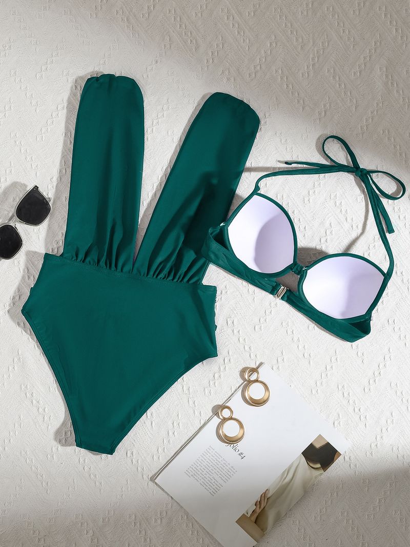 Maillot de bain deux pièces sexy taille haute pour femme, bonnets rigides, froncés, fendu_voghion.com