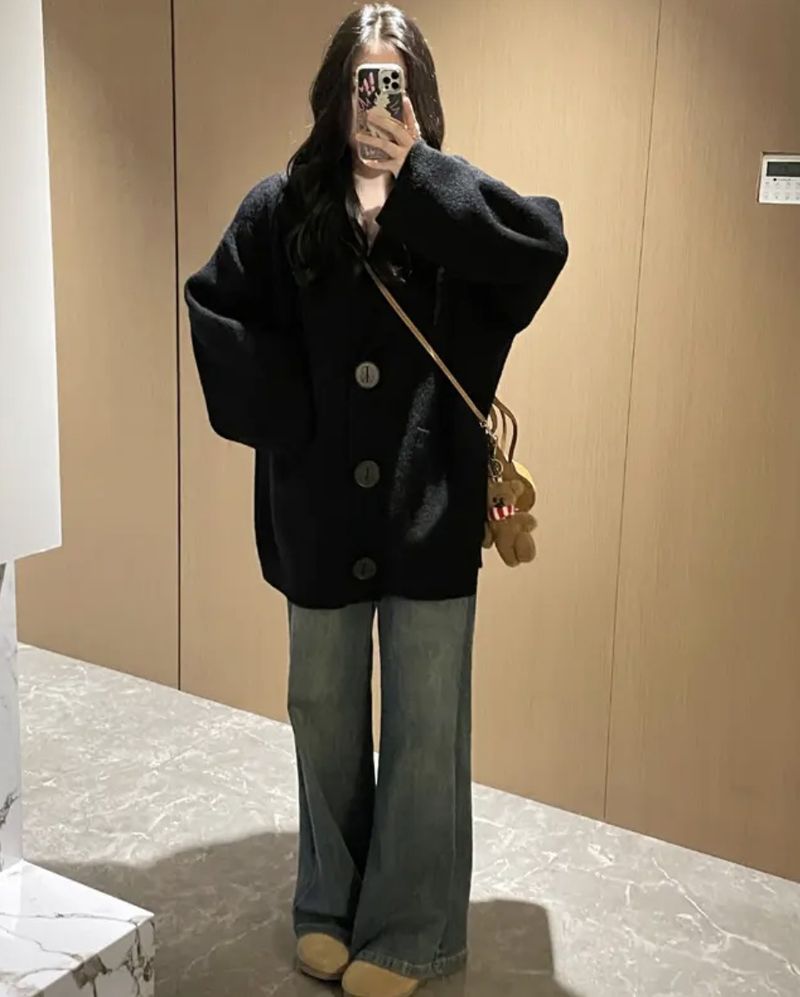 Cardigan lavorato a maglia con cappuccio ispessito e pigro per ragazza, autunno inverno, per donna, nuovo stile coreano, elegante e di alta qualità_voghion.com