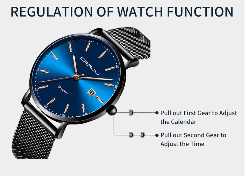 Orologio da uomo CRRJU, orologio da uomo sportivo con cinturino in maglia, orologio da polso al quarzo, elegante e sottile, di alta qualità, di lusso, blu, impermeabile_voghion.com