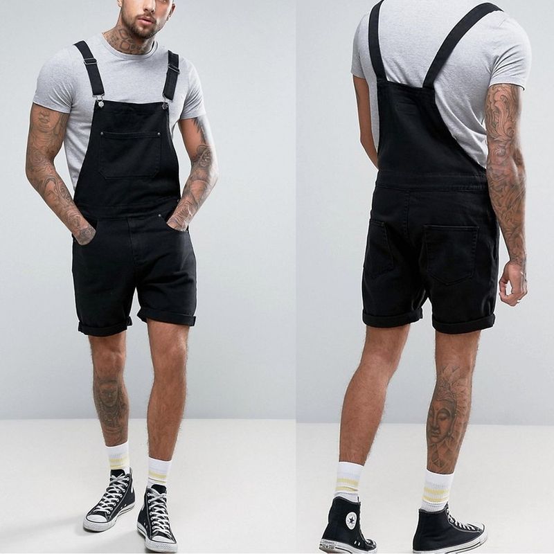 Roupas masculinas jeans branco preto aro shorts macacão macacão_voghion.com