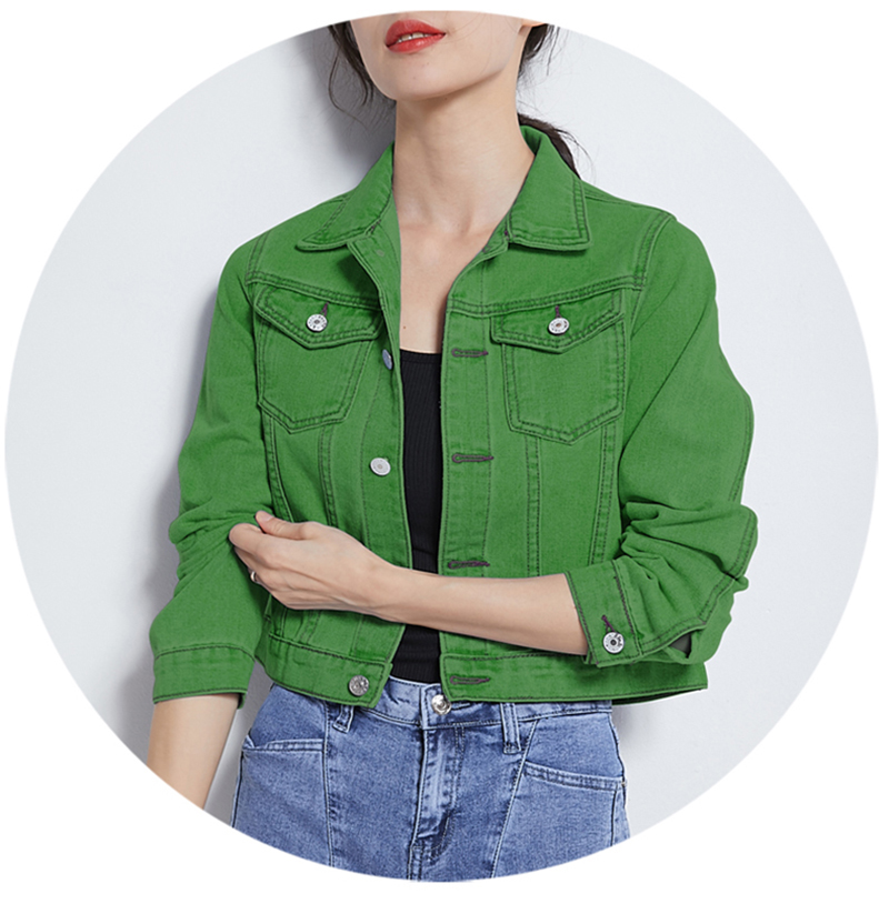 Nuova giacca di jeans da donna primavera e autunno 2022 giacca di jeans corta casual da donna versione coreana giacca di colore solido_voghion.com