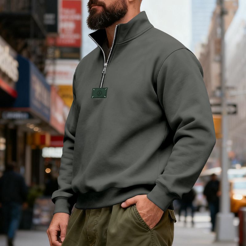 Felpa casual invernale da uomo con cappuccio, mezza zip, collo alto, foderata in pile e logo Tafle - Felpa con cappuccio dalla vestibilità comoda_voghion.com