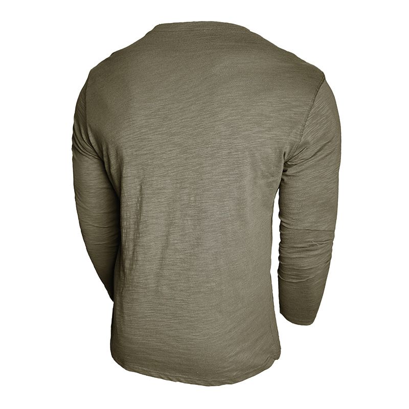 T-Shirt zum Knöpfen für Herren – Weiches Langarm-T-Shirt aus Bambusbaumwolle mit Rundhalsausschnitt für den Alltag (Schwarz, Marineblau, Militärgrün, Weiß, Khaki)_voghion.com