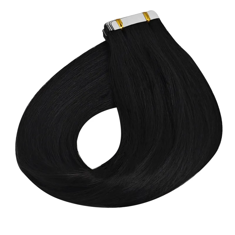 Tape In Human Hair Extensions 16-26 Inch Straight Natural Black 100% Remy Skin Weft Adhesive Glue On For Salon High Quality_voghion.com