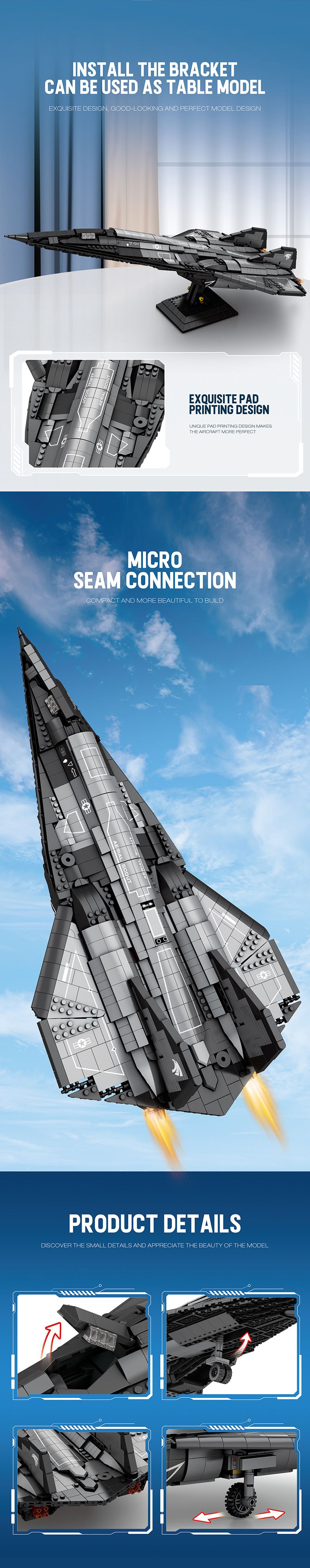 SR-72 Darkstar Stealth Fighter Building Blocks Set | 800+ ABS Military Model Kit | DIY Puzzle Toy For Teens & Adults | Collectible Display Gift_voghion.com
