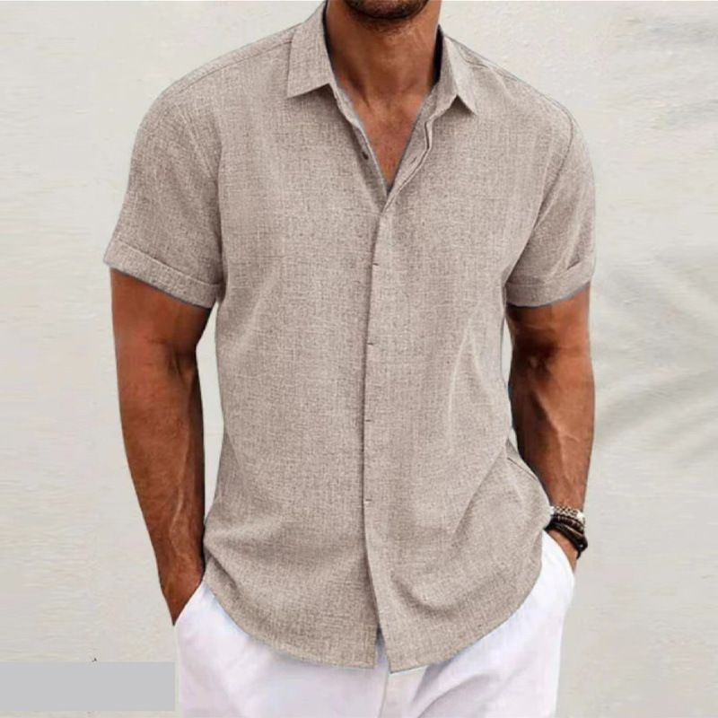 Men's Clothing Men's Linen Short Sleeved T Shirts Loose Undershirt Solid Color Short Sleeved Cotton And Linen Shirts_voghion.com