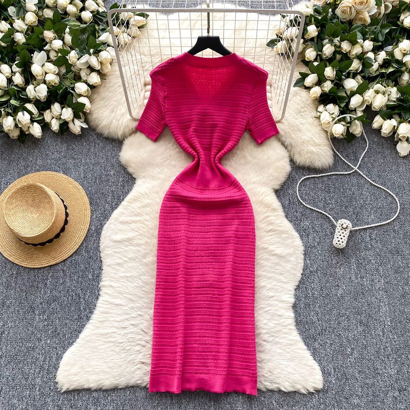 Abito da donna in maglia con scollo a V, fiocco, diamanti, vestibilità aderente, splendida gonna lunga_voghion.com