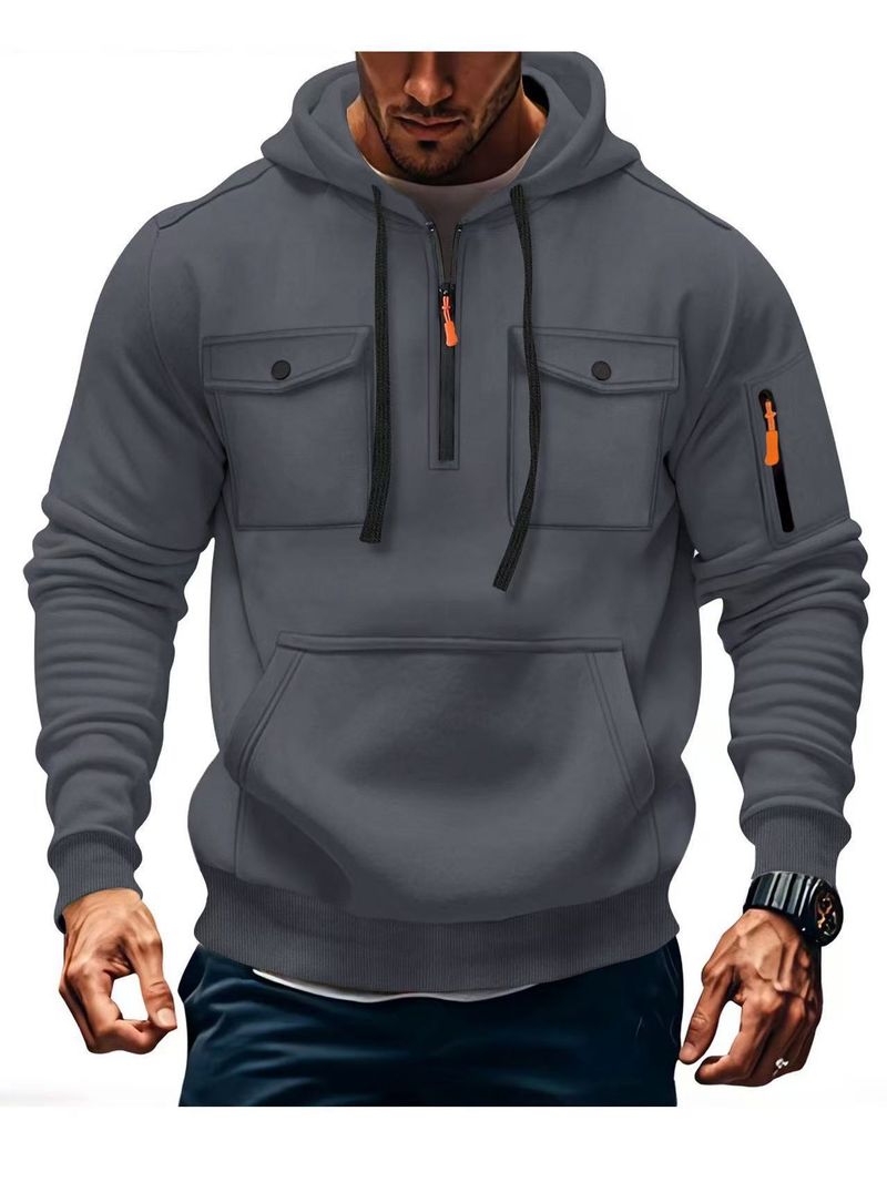 Felpa da uomo autunnali e invernali con cappuccio, multitasche, a maniche lunghe, giacca in velluto, casual, sportiva_voghion.com