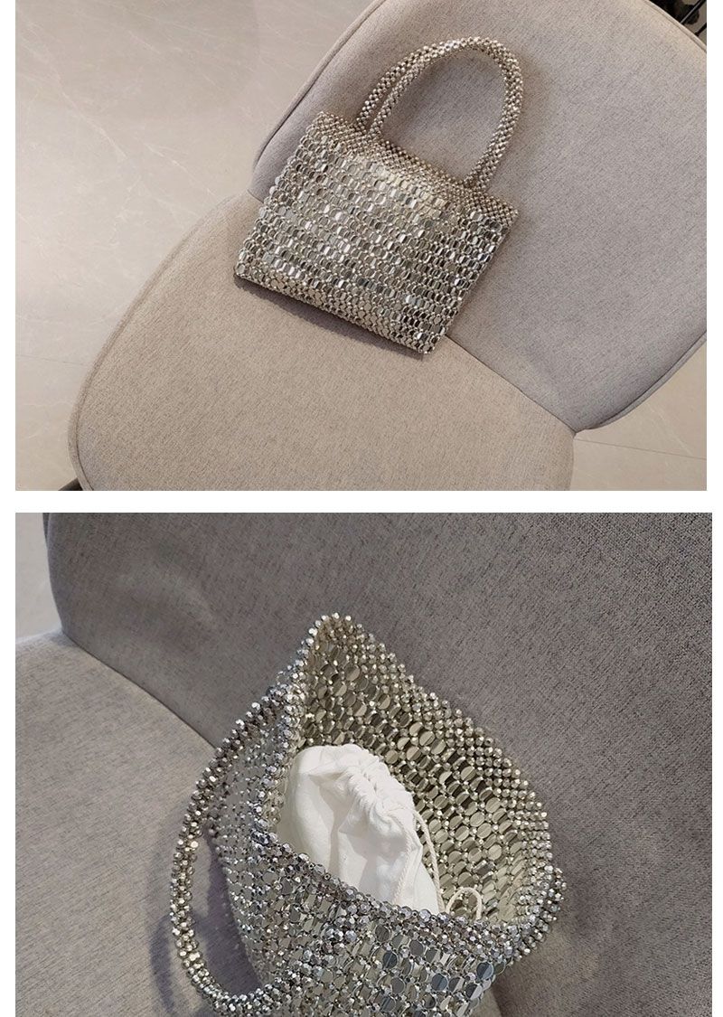 Niche Sequins Shopping Handbag Metallic Glitter Hand Woven Beaded Women's Bag 2025 Spring And Summer New Fashion Exquisite Casual Hundred_voghion.com