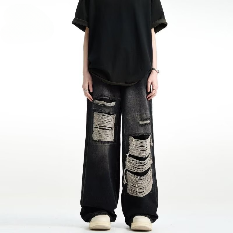 Bitte beachten Sie die Größentabelle! Please refer to the size chart in the picture Men's jeans, spring autumn loose straight leg pants, cat whiske_voghion.com