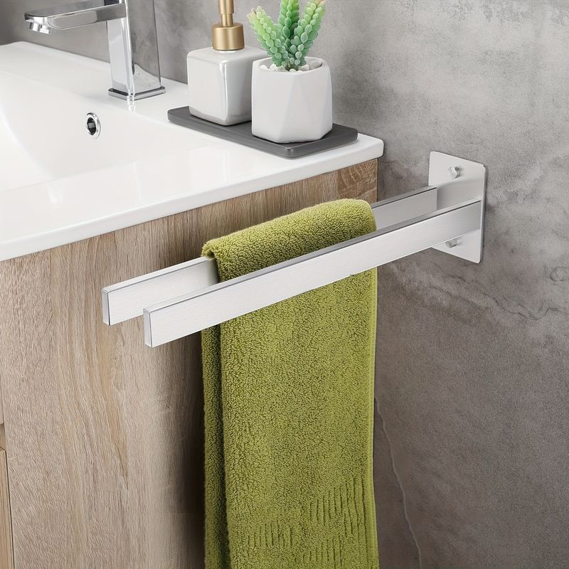 Towel Rail Stainless Steel Towel Holder Self-Adhesive Towel Rail Double No Drilling Bath Towel Holder For Bathroom Kitchen Wall Silvery 40 Cm_voghion.com