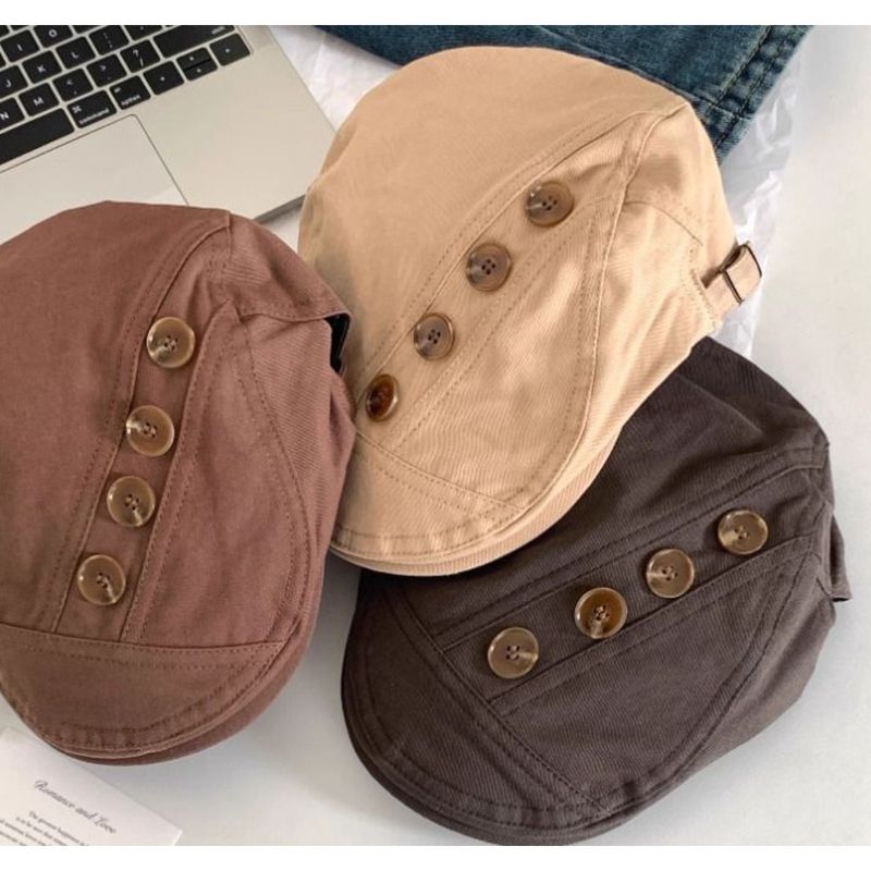 Cappello da strillone con bottone in avanti per donna, versatile, con berretto a becco d'anatra e testa grande_voghion.com