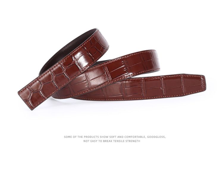 Curele bărbătești cu cataramă automată cu model de crocodil de 3,5 cm, primul strat din piele de vacă, al doilea strat din piele de vacă, margine plată în trepte_voghion.com