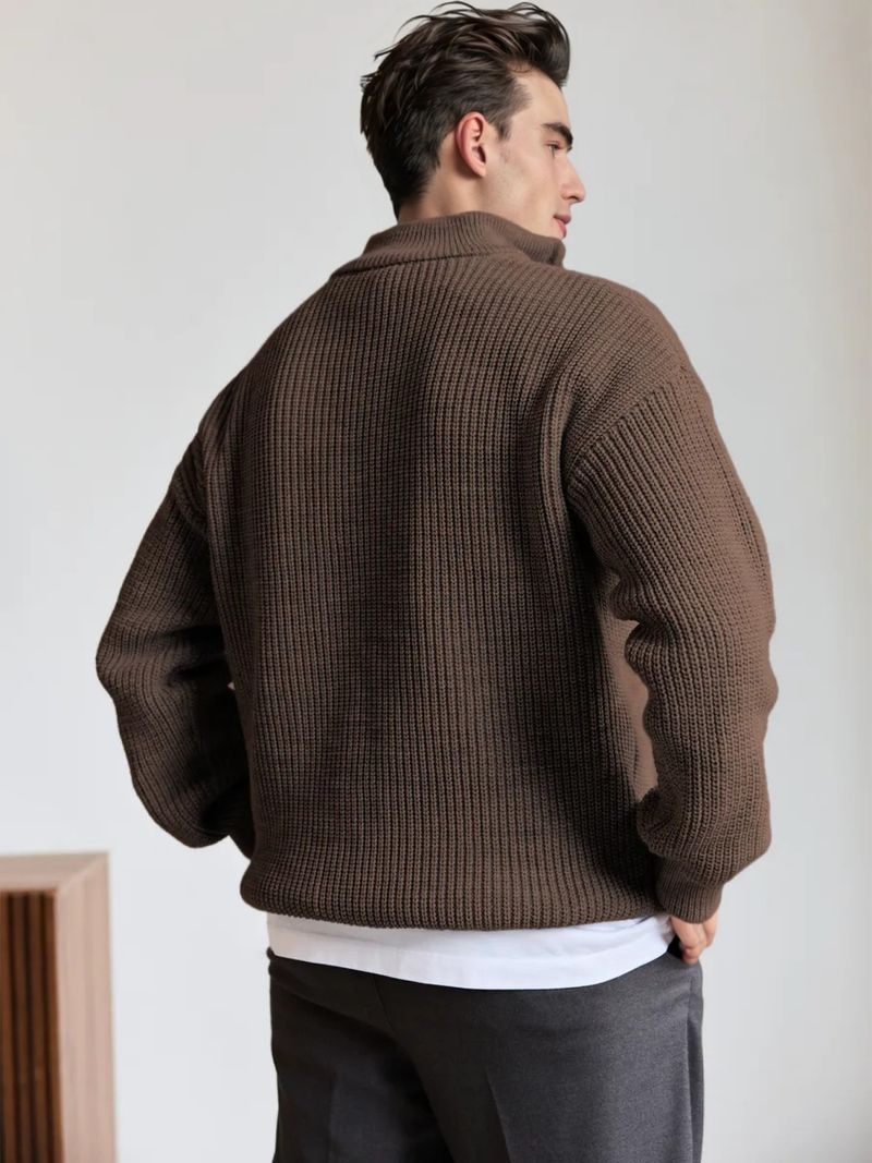 Men's Fall Winter Half Zip Stand Collar Sweater Men's Old Money Style Swetear Knitted Jumper_voghion.com