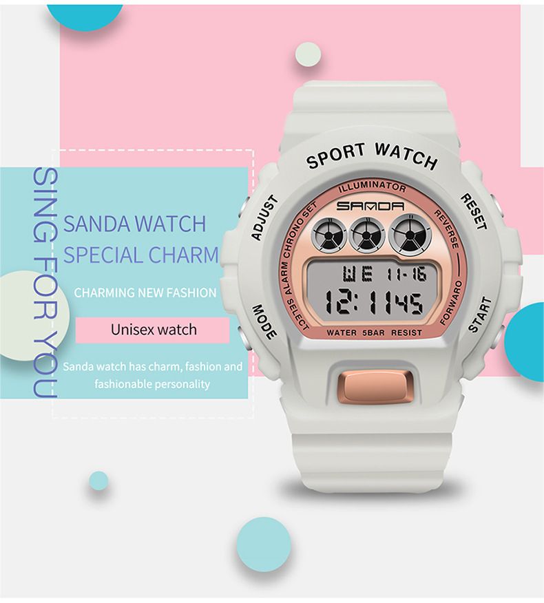 Unisex Digital Watch With LED Backlight, Waterproof & Lightweight Resin Strap For Students & Teens Fashion Trend Electronic Watch Student_voghion.com