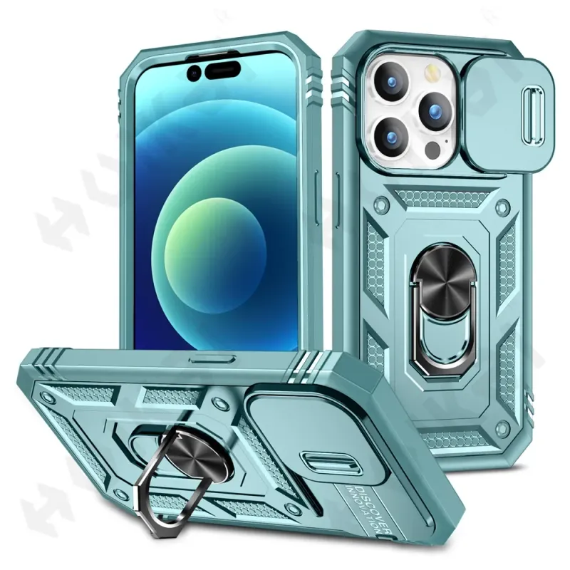 Case For 16 Iphone 15 Max 14 Pro 13 12 11 Slide Camera Heavy Duty Build In 360 Degree Rotate Kickstand Cover_voghion.com