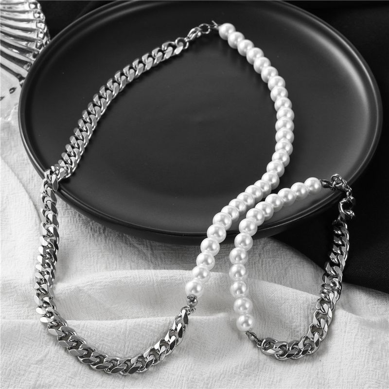 Collana con catena cubana in acciaio inossidabile per uomo, collana di perle in titanio resistente alla luce_voghion.com