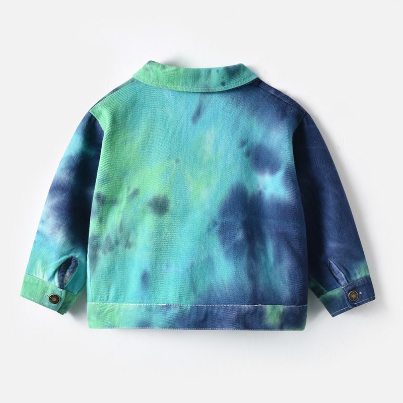 Ropa para niños, ropa infantil, nueva primavera 2024, chaqueta vaquera tie-dye, top corto roto para niños y niñas_voghion.com