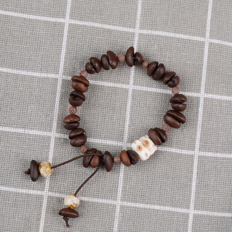 Braccialetto in ceramica con chicchi di caffè naturali di alto valore e simpatici cartoni animati per migliori amici e coppie, piccolo per bancarella del mercato notturno_voghion.com