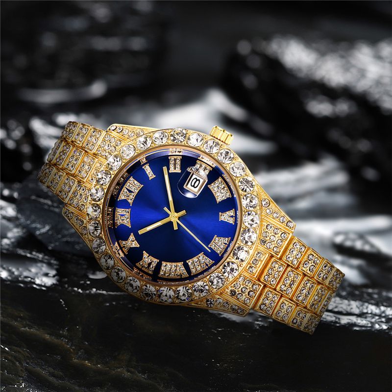 Heren stalen band quartz horloge hiphop business stalen band kalender heren volledig diamanten horloge_voghion.com