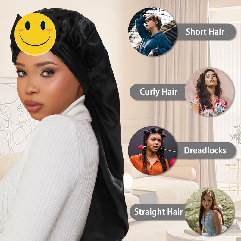 Women's Elegant Satin Sleep Cap With Wide Brim And Bow Tie, Breathable & Comfortable For All Seasons, Perfect For Hair Protection And Beauty Sleep_voghion.com