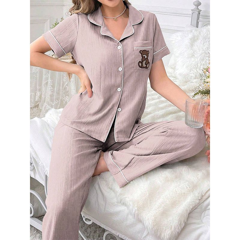 Conjunto de pijama de manga corta para mujer, cómodo y transpirable, de verano._voghion.com
