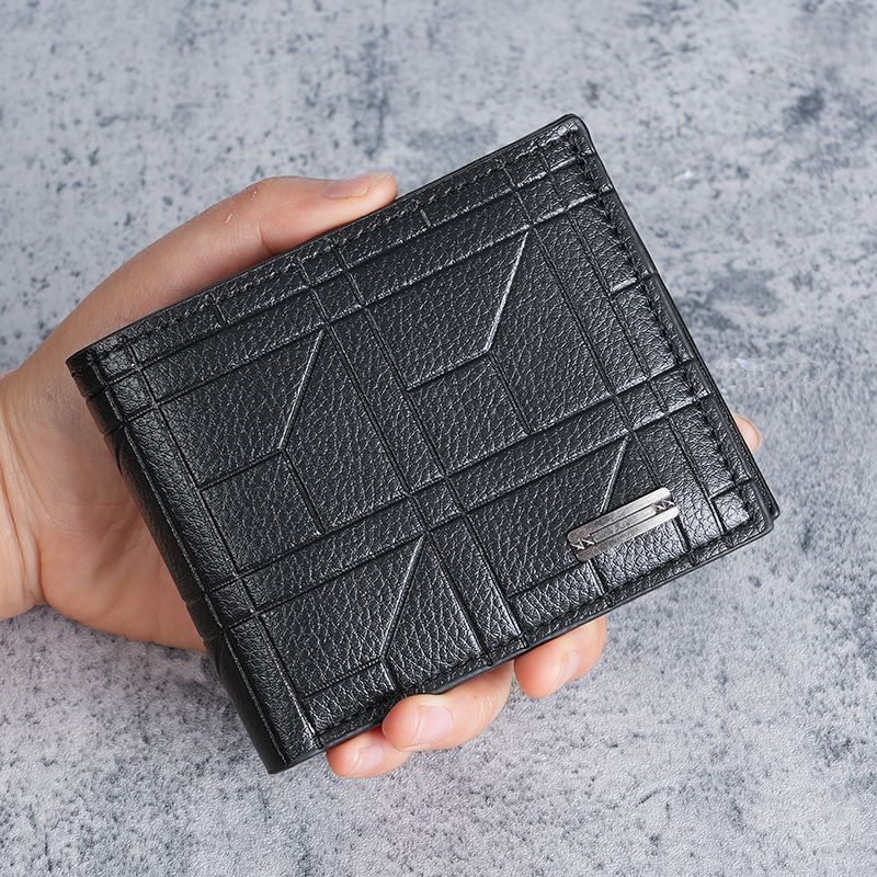 Nueva billetera para hombre, billetera corta, billetera juvenil de cuero suave horizontal a cuadros, billetera de gran capacidad con múltiples ranuras para tarjetas_voghion.com