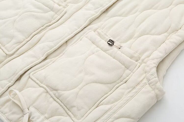 Women's clothing 2024 autumn and winter new item diamond grid stand collar sleeveless cotton jacket vest_voghion.com