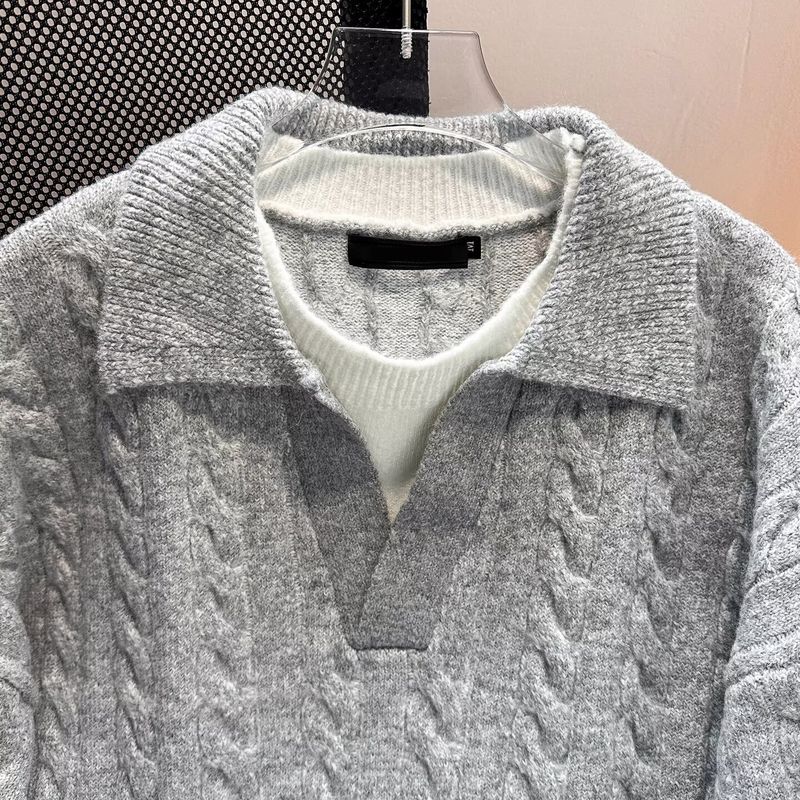 Herren-Pullover im koreanischen Stil mit Stehkragen – Oversized-Strickoberteil mit langen Ärmeln (Atmungsaktiv, Farbblock-Design, S-XXXL, Minimalistisch-lässig)_voghion.com