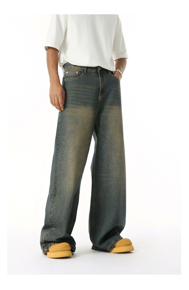 EF JEANS | 2025 Spring New Hong Kong Style Fashion Old Retro Casual Versatile Drape Floor Mopping Jeans_voghion.com