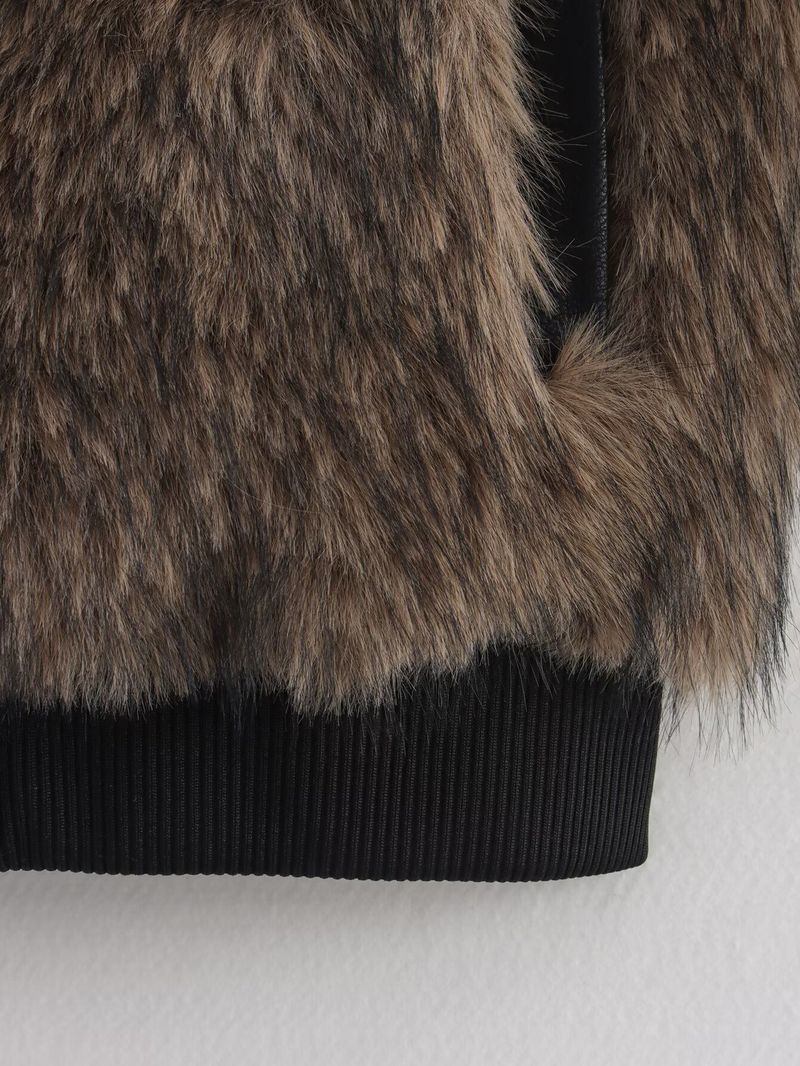 Women's Clothing Trendy Contrast-Trim Faux Fur Jacket – Winter Fashion Coat For Women"_voghion.com