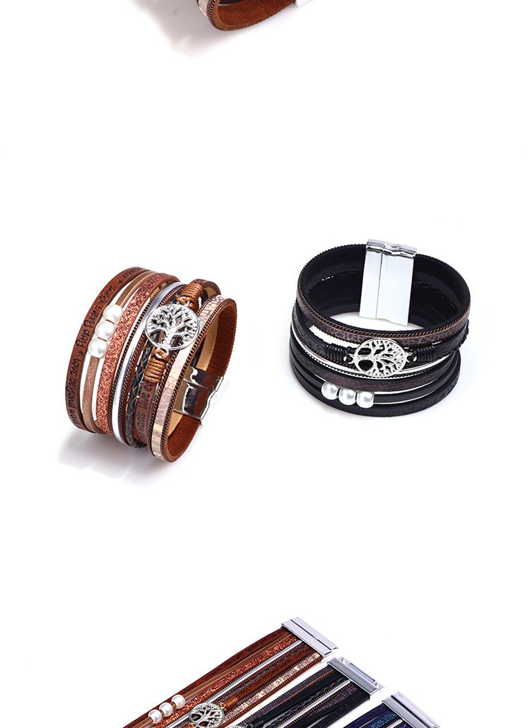 Bijoux pour hommes, bracelets à la mode avec lettres en relief et arbre de vie creux et perles, bijoux à boucle_voghion.com