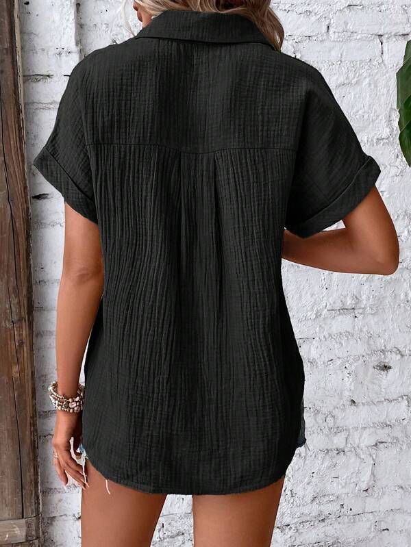 Camicie da donna, tinta unita, casual, con maniche a pipistrello e bottoni_voghion.com