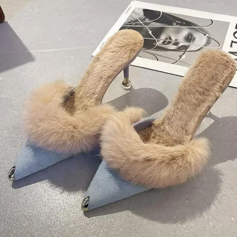 Bont Slippers Muilezels Puntschoen Elegante Hoge Hakken Schoenen Vrouwen Herfst Nieuwe Harige Slides Slippers Kantoor Werk Ytmtloy_voghion.com