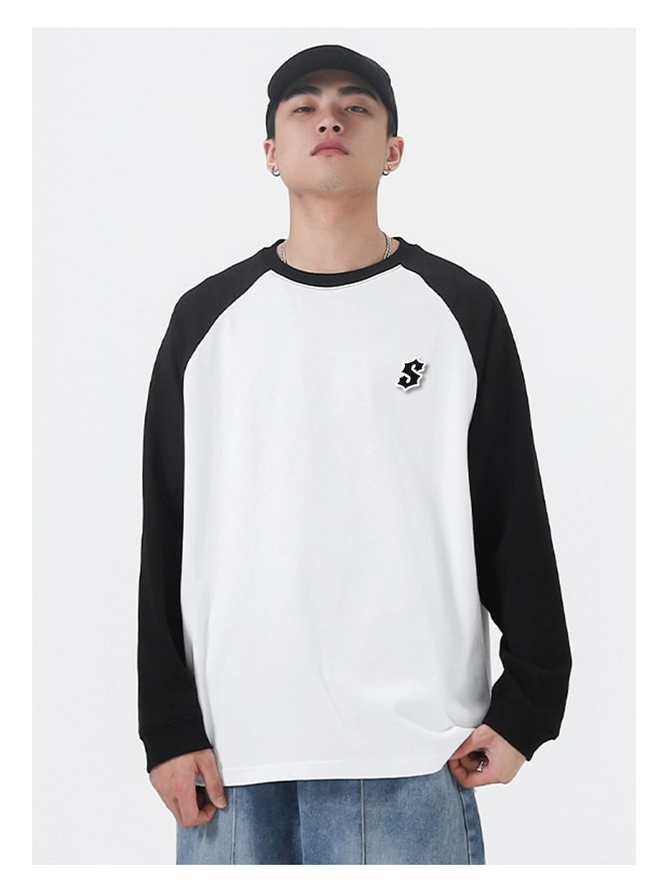 Mann kleidung der Schwere Klett stickerei langarm T-shirt jungen mode marke reine baumwolle lose paar_voghion.com