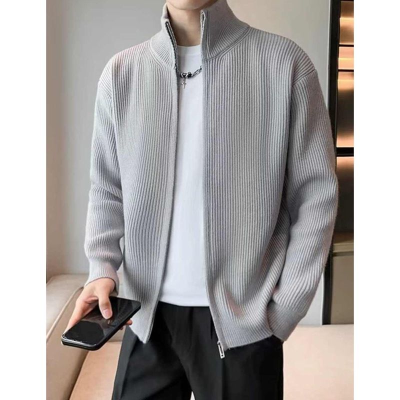 Trendy Brand Simple Solid Color Zipper Half Turtleneck Strickoberteil Herren Herbst Winter Casual Stand Collar Slim Fit_voghion.com