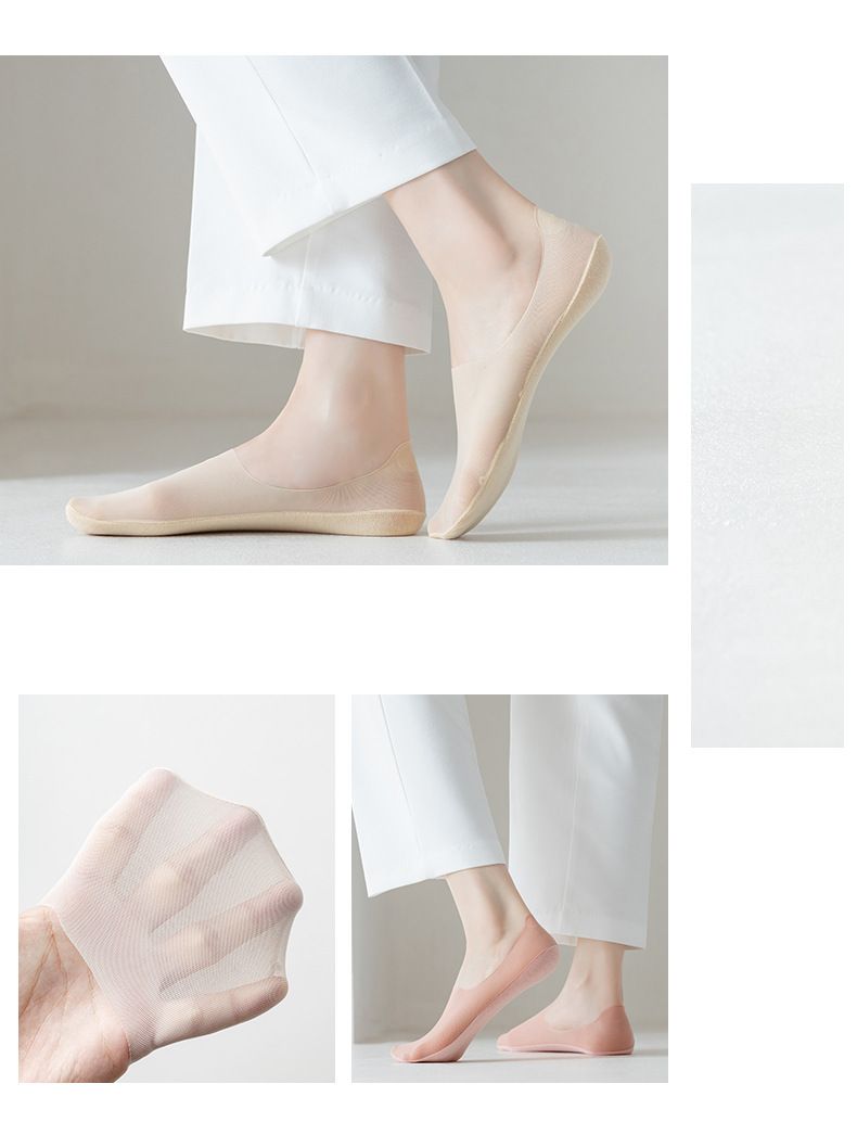 Summer thin ice silk socks women's mesh socks breathable solid color boat Socks seamless shallow mouth all-match socks women's invisible socks_voghion.com
