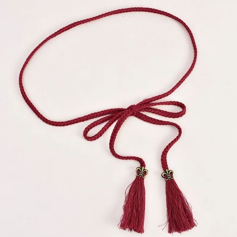 Cintura con nappa e nodo lungo da donna, con catena intrecciata in cotone con gonna, corda per vita stretta, all'ingrosso_voghion.com