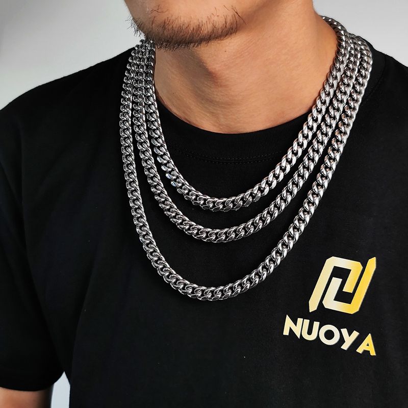 Men's Jewelry Set Hip Hop 12mm Micro Inlaid Zircon Spring Snap Stainless Steel Cuban Chain Trendy Titanium Steel Round Grinding Bracelet Necklace_voghion.com