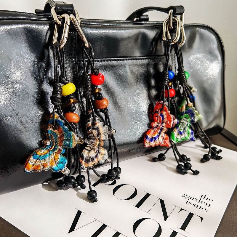 Ciondolo per borsa a forma di farfalla, portachiavi con nappa alla moda, ciondolo per borsa in corda intrecciata con perline di vetro_voghion.com
