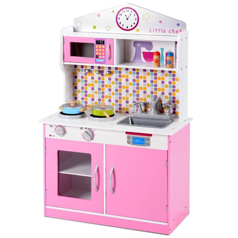 Sturdy Quality Realistic Design Kid's Wooden Pretend Cooking Play Kitchen Set Boost Cognitive Skills For Kids_voghion.com
