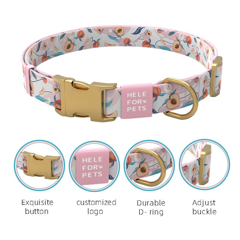 New Design Peach Pattern Adjustable Dog Accessories Neck Collar Leash Pet Supplies_voghion.com