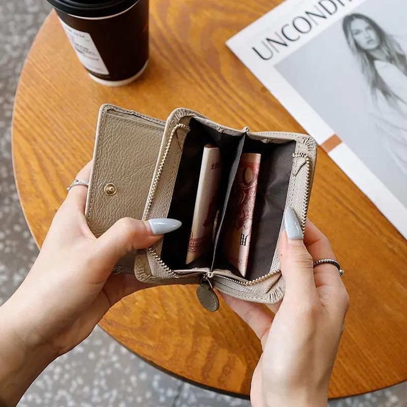 Portafoglio corto da donna con cerniera, scomparti multi-carta, porta carte, portafoglio multifunzionale due in uno per monete e documenti_voghion.com