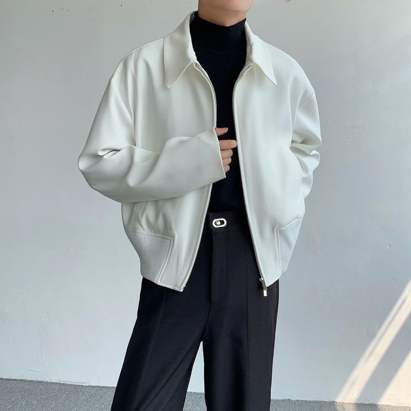Herren Cleanfit Weiße Jacke Slim Fit Leichter Baseballmantel mit Reißverschluss Lässige Oberbekleidung für Frühling und Herbst_voghion.com